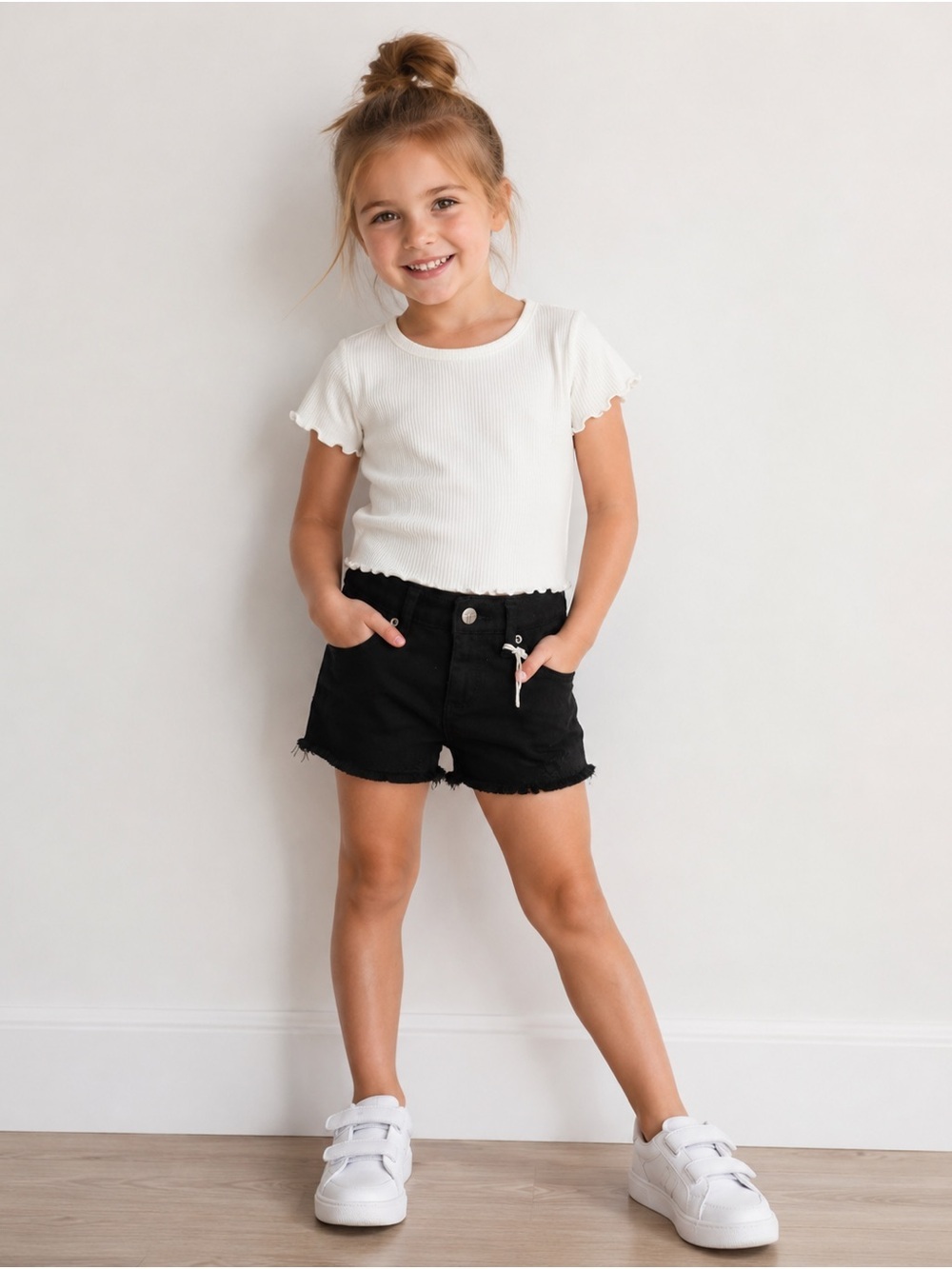 Tractr • NWT Black Girls' Denim Shorts with Frayed Hem